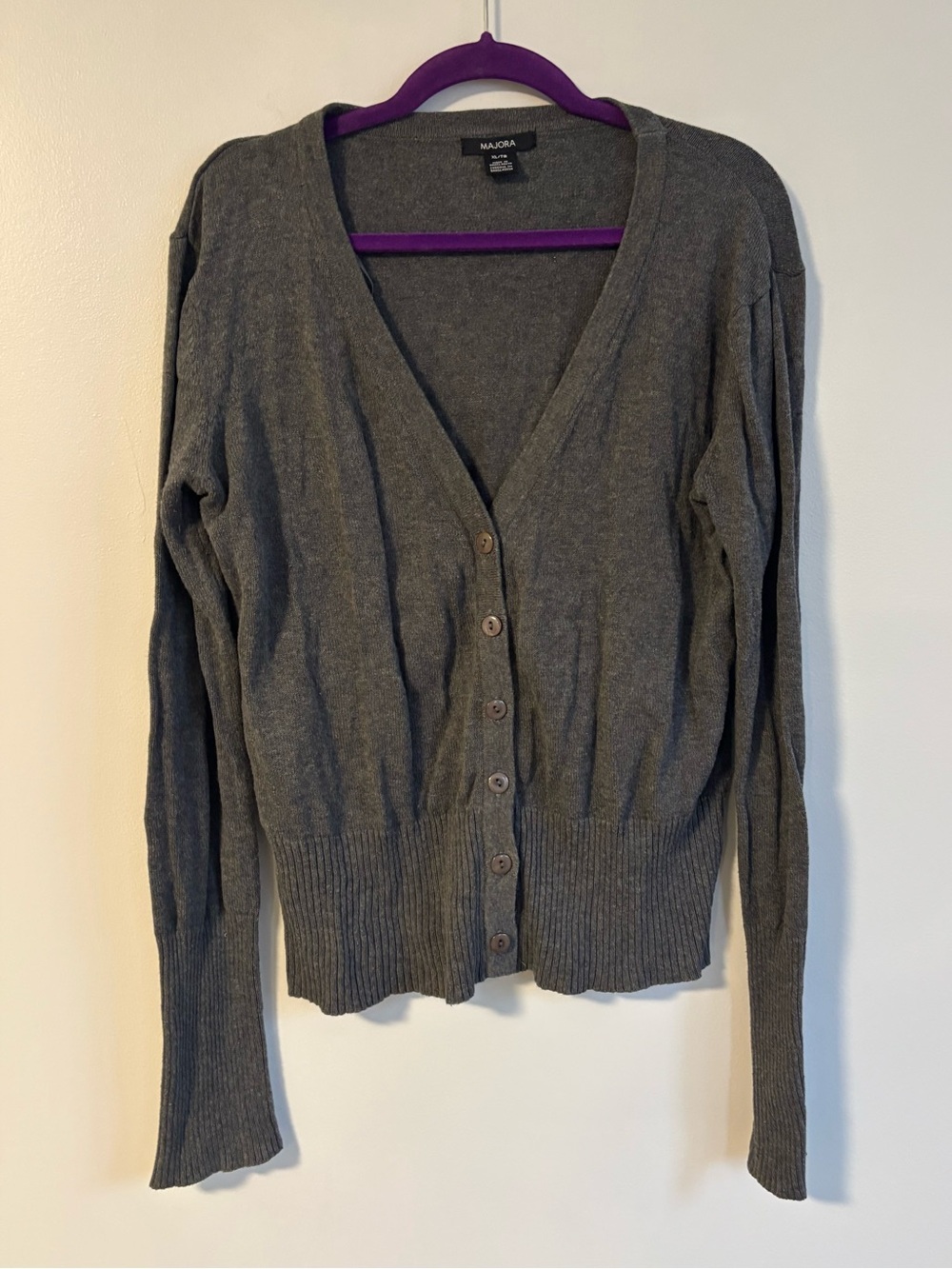 Majora Cotton Long Sleeve Gray Button Up V-neck Cinched Cardigan Size XL